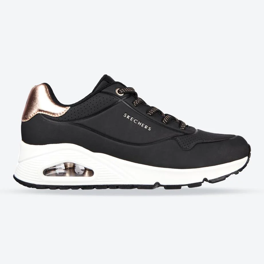 Women's Wide Fit Skechers Uno 155196W Shimmer Away Trainers - Black