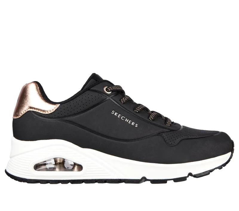 Women's Wide Fit Skechers Uno 155196W Shimmer Away Trainers - Black - Image 2