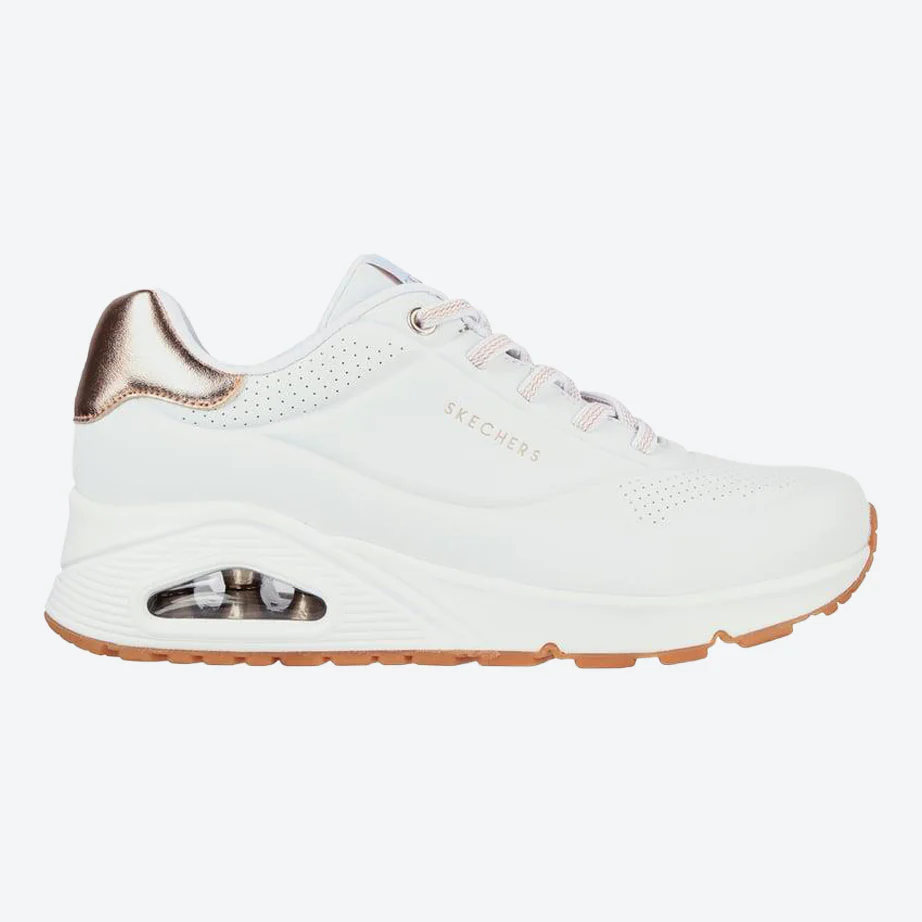 Women's Wide Fit Skechers Uno 155196W Shimmer Away Trainers - White - Image 2