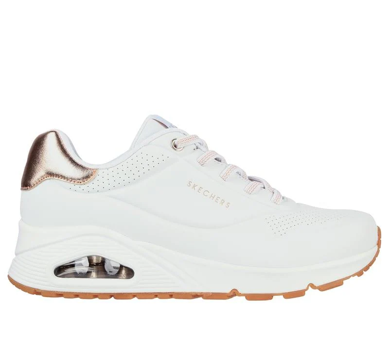 Women's Wide Fit Skechers Uno 155196W Shimmer Away Trainers - White - Image 3