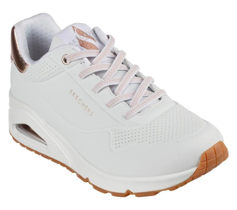 Women's Wide Fit Skechers Uno 155196W Shimmer Away Trainers - White - Image 4