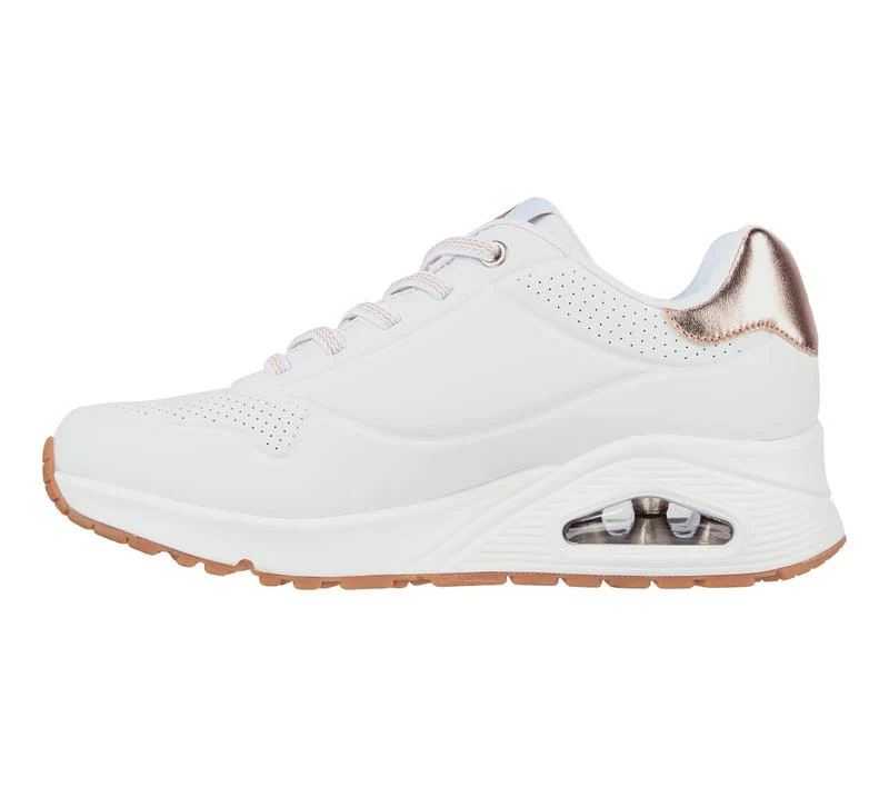 Women's Wide Fit Skechers Uno 155196W Shimmer Away Trainers - White - Image 5